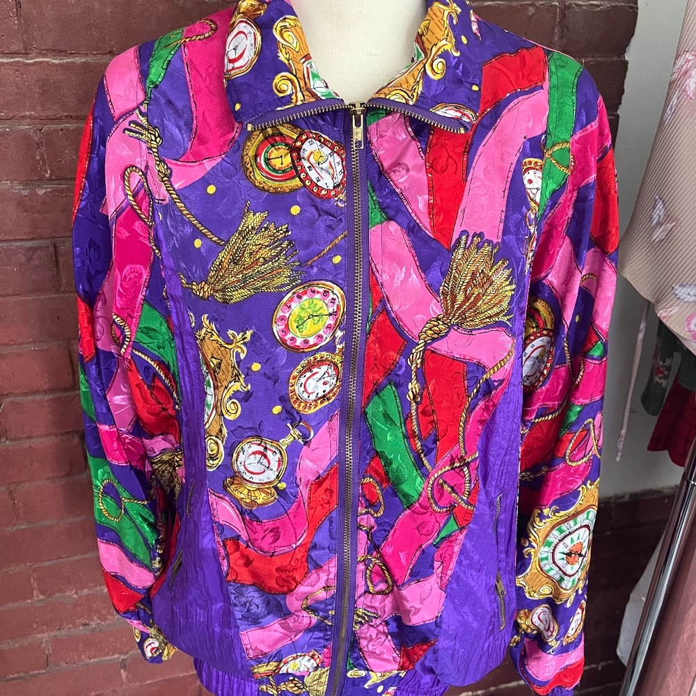80's Nylon Bomber Jacket Crazy Print Size Medium